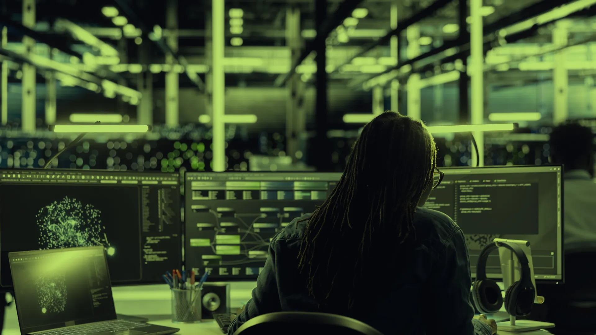 Centro de operações de tecnologia monitorado por um profissional